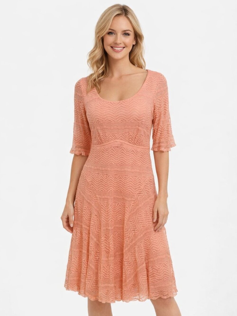 Chris McLaughlin Peach Lace Fit & Flare Dress – Fully Lined – Size 10 (EUC)